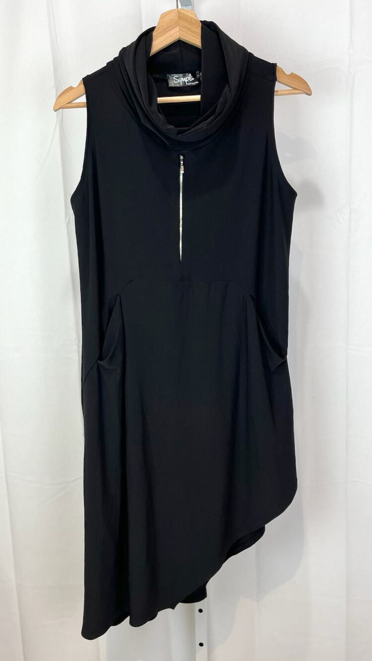 SYMPLI Canada Cowl Tunic Top Size 10 Keyhole Zip Sleeveless Asymmetric Black